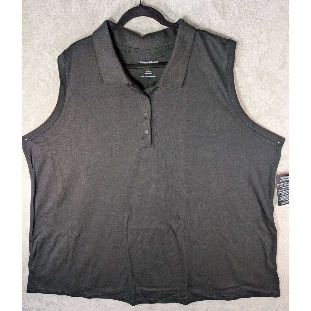 Woman Within Women's Black 4X Sleeveless Polo Top Plus Size Collared Knit